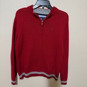 Tommy Hilfiger Sweater Men's Size M Quarter Zip Red Pullover Neck Vintage Cotton